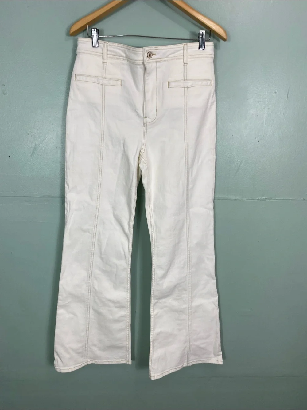 Free People Firecracker Jeans Star Green Ivory Flare 31 Short Petite